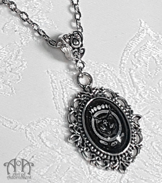 Luminosa Mystic Black Cat Cameo Pendant Necklace