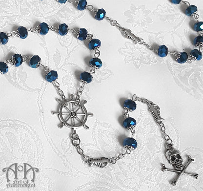 Pirate Skull Blue Crystal Necklace & Earrings Set
