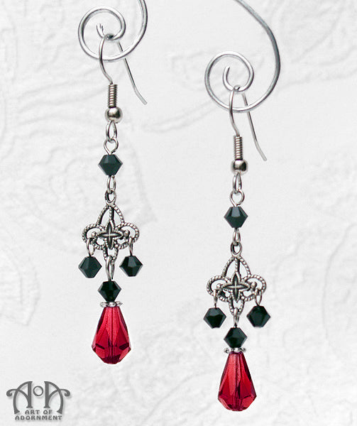 Sanguinari Red & Black Crystal Teardrop Earrings