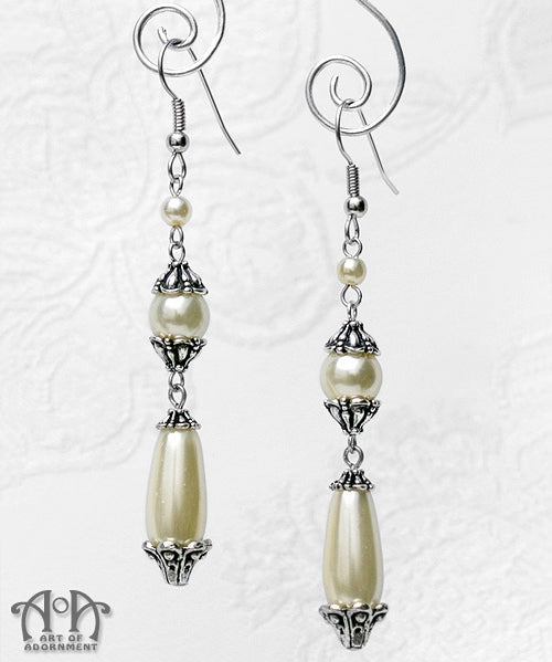 Patina Ivory Faux Pearl Victorian Teardrop Earrings