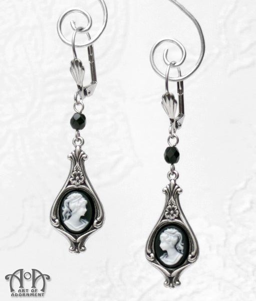 Luminosa Black & White Art Nouveau Cameo Drop Earrings