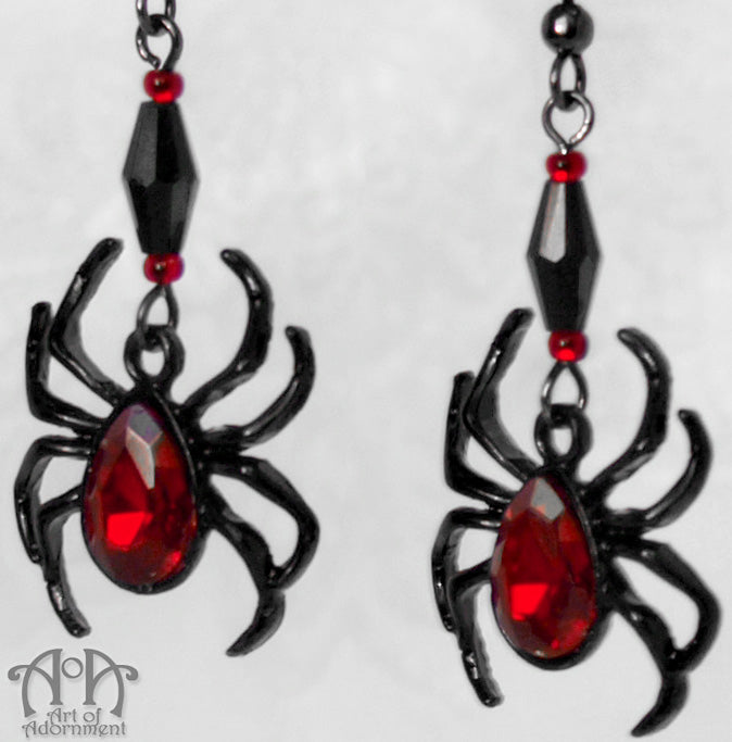 Lucrezia Gothic Black Widow Red Crystal Spider Earrings