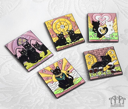 Gothic Black Cat Mini Tarot Card Fridge Magnets 5pc Set