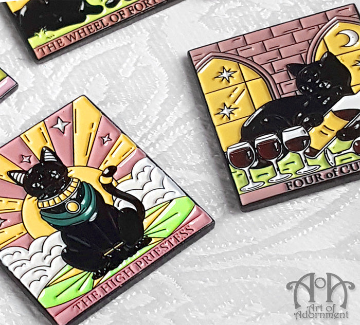 Gothic Black Cat Mini Tarot Card Fridge Magnets 5pc Set