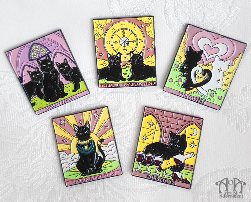 Gothic Black Cat Mini Tarot Card Fridge Magnets 5pc Set