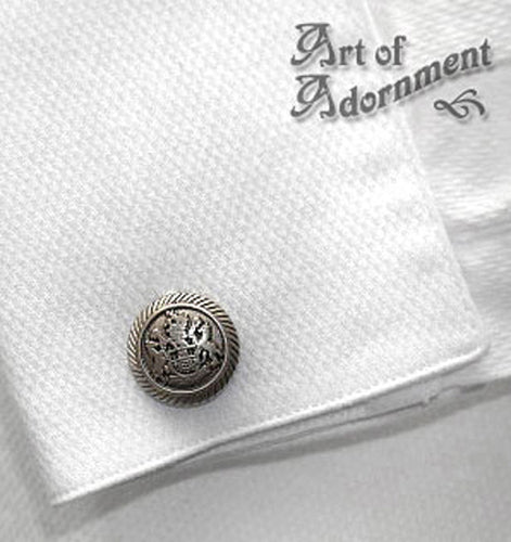 Patina Steampunk Military Crest Cufflinks