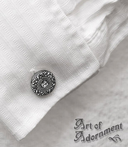 Argenta Victorian Antiqued Silver Crystal Accent Cufflinks