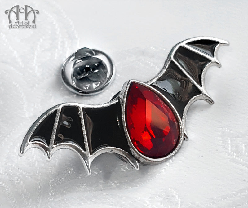 Sanguinari Gothic Rhinestone Bat Tie Tack Lapel Pin