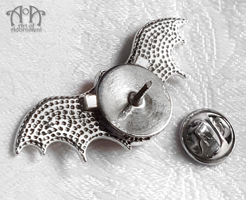 Sanguinari Gothic Rhinestone Bat Tie Tack Lapel Pin