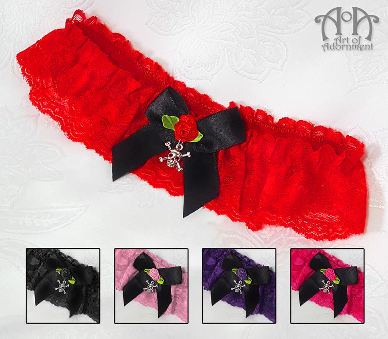 Gothic Wedding Skull Charm Lace Thigh Garter Red Gothic Wedding Skull Charm Lace Thigh Garter Red