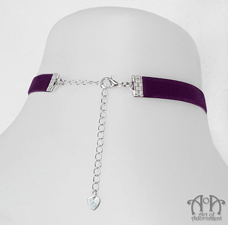 Vervaina Purple Crystal Beaded Velvet Choker Necklace