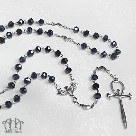 Spirit of the Night Blue-Black Crystal Rosary Necklace