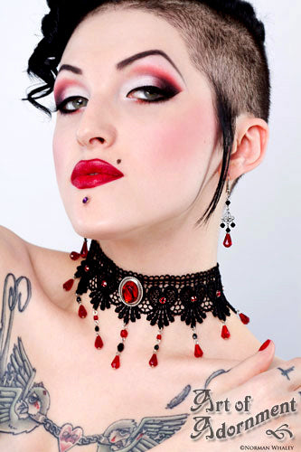 Sanguinari Red & Black Crystal Teardrop Earrings