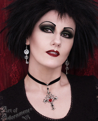 Argenta Gothic Skull Lock & Skeleton Key Earrings