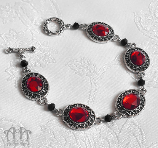 Sanguinari Red & Black Crystal Beaded Filigree Bracelet