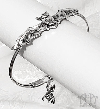 Argenta Gothic Vampire Bat Charm Bangle Bracelet