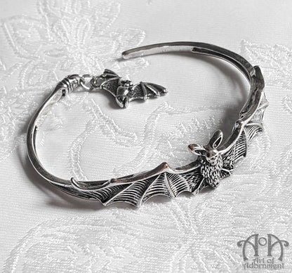 Argenta Gothic Vampire Bat Charm Bangle Bracelet