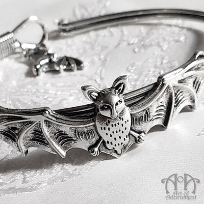 Argenta Gothic Vampire Bat Charm Bangle Bracelet