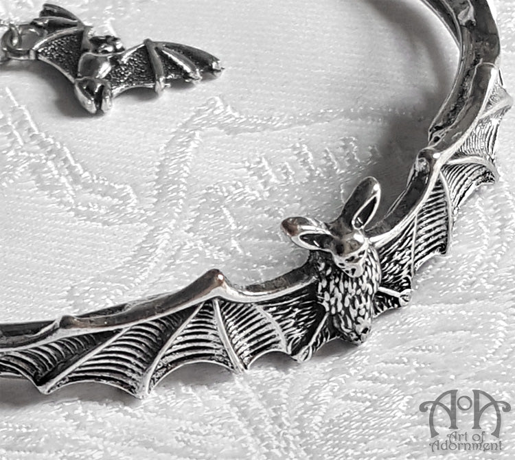 Argenta Gothic Vampire Bat Charm Bangle Bracelet