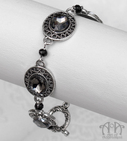 Nocturne Grey & Black Crystal Beaded Filigree Bracelet