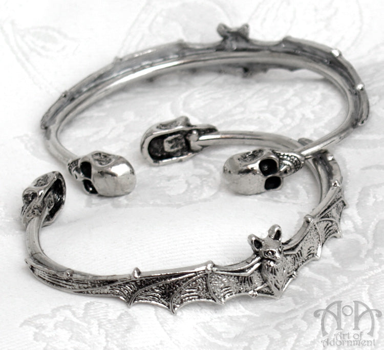Argenta Gothic Bat & Skulls Bangle Bracelet