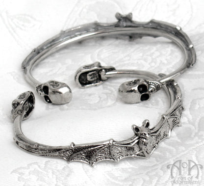 Argenta Gothic Bat & Skulls Bangle Bracelet
