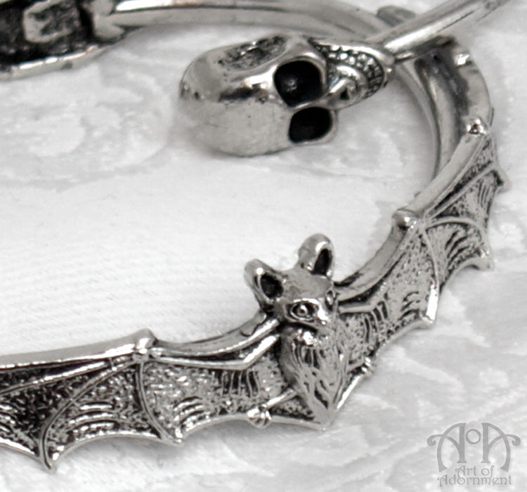 Argenta Gothic Bat & Skulls Bangle Bracelet