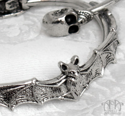 Argenta Gothic Bat & Skulls Bangle Bracelet