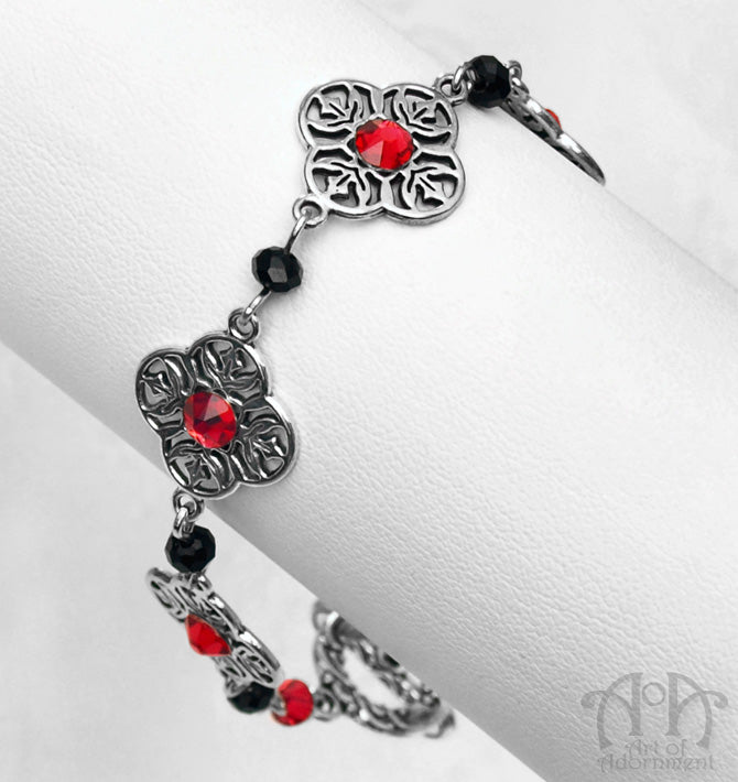 Sanguinari Beaded Red & Black Rhinestone Filigree Bracelet