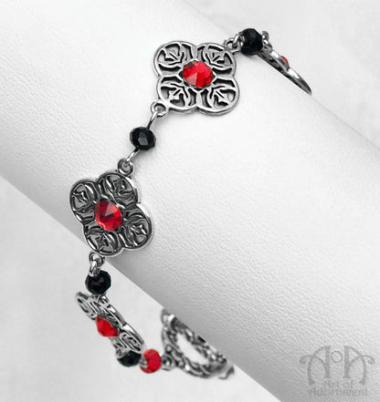 Sanguinari Beaded Red & Black Rhinestone Filigree Bracelet