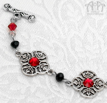 Sanguinari Beaded Red & Black Rhinestone Filigree Bracelet