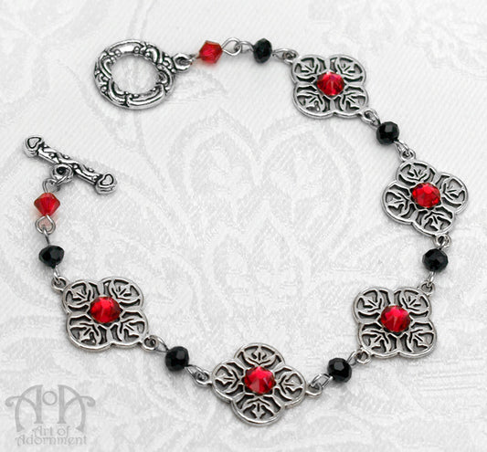 Sanguinari Beaded Red & Black Rhinestone Filigree Bracelet