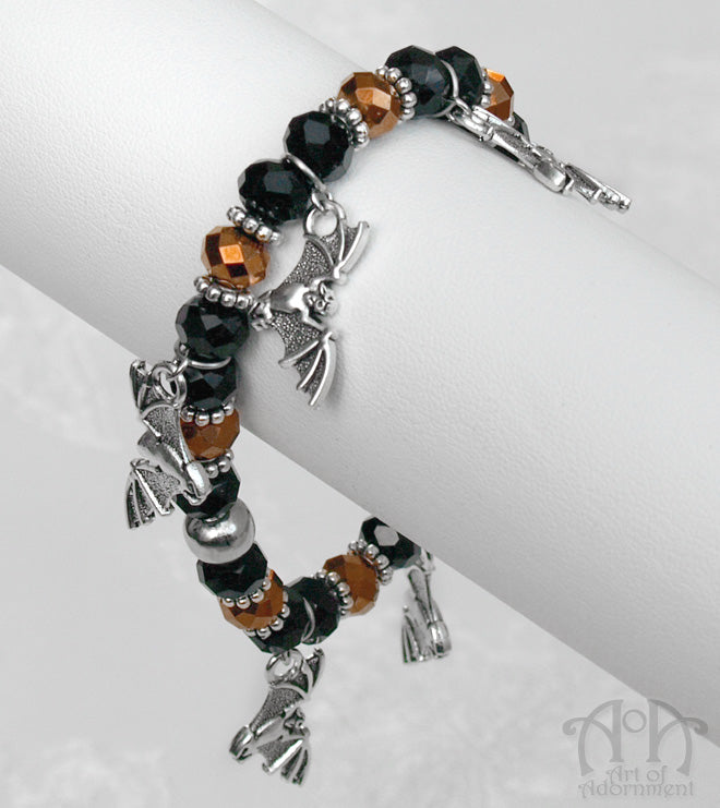 Halloween Bat Charm Crystal Beaded Stretch Bracelet