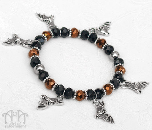 Halloween Bat Charm Crystal Beaded Stretch Bracelet