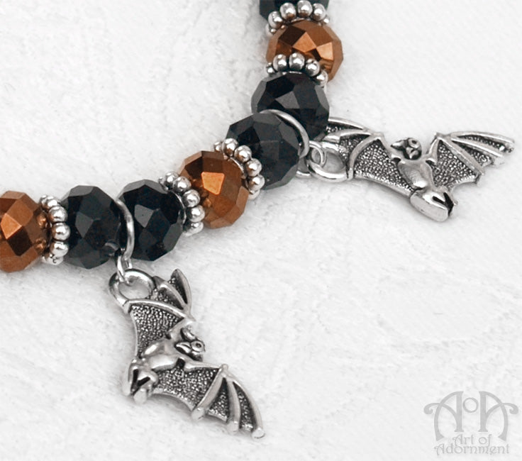 Halloween Bat Charm Crystal Beaded Stretch Bracelet