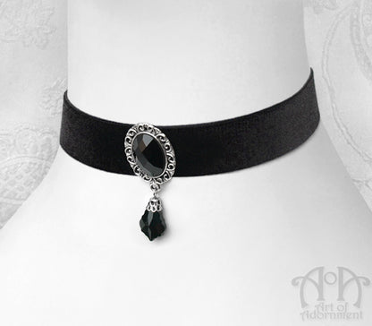 Nocturne Baroque Black Crystal Velvet Choker Necklace