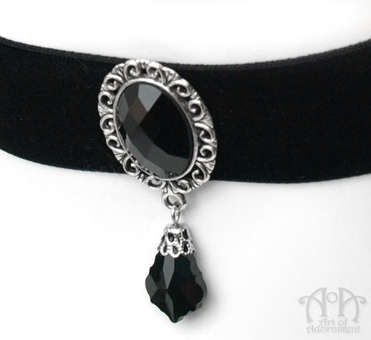 Nocturne Baroque Black Crystal Velvet Choker Necklace