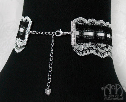 Luminosa Victorian Black & White Lace Cameo Choker Necklace