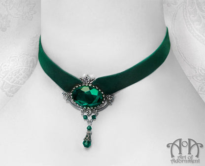 Sylvannia Green Crystal Diva Velvet Choker Necklace