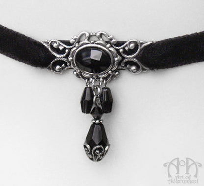 Nocturne Beaded Filigree Black Velvet Choker Necklace
