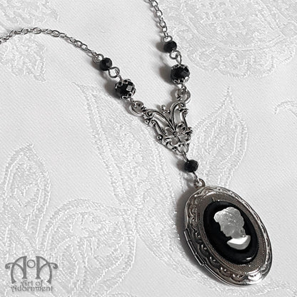 Luminosa Frosted Cameo Locket Pendant Necklace