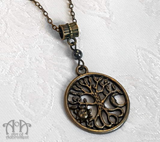 Patina Pagan Cosmic Tree Bronze Pendant Necklace