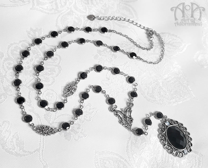 Black 1920s Flapper Crystal Rhinestone Chain Necklace