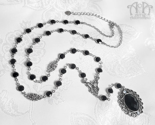 Black 1920s Flapper Crystal Rhinestone Chain Necklace