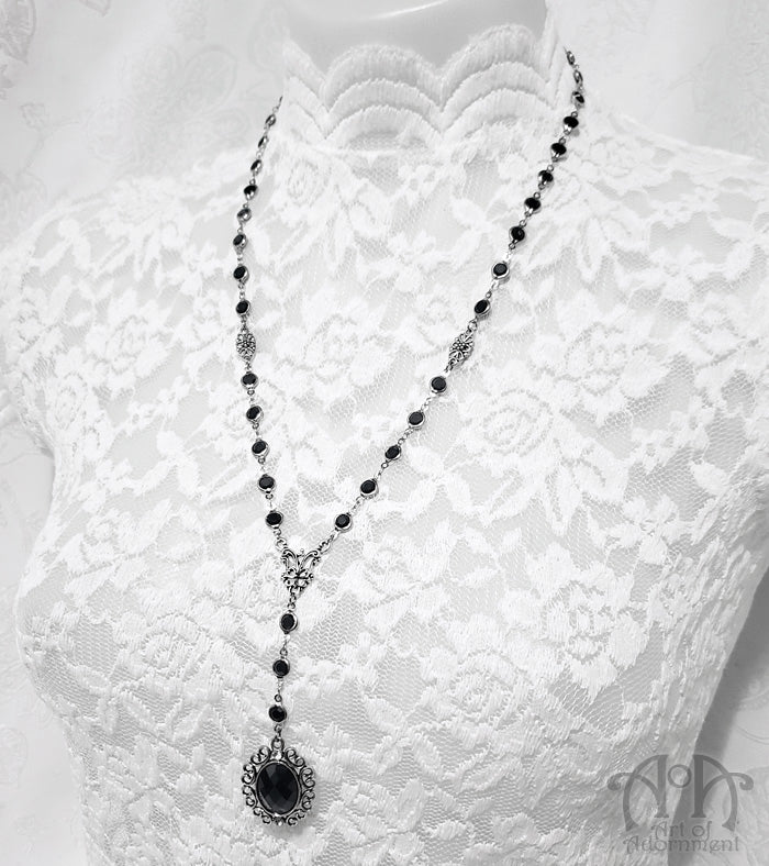 Black 1920s Flapper Crystal Rhinestone Chain Necklace