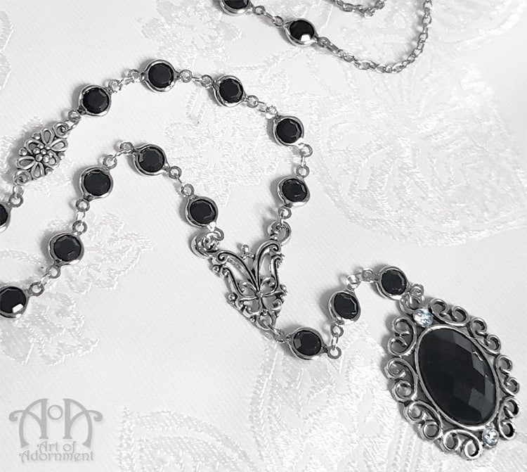 Black 1920s Flapper Crystal Rhinestone Chain Necklace