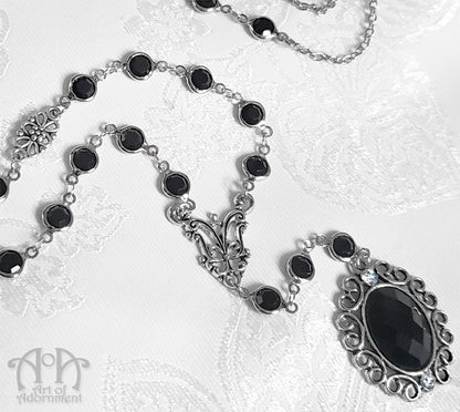 Black 1920s Flapper Crystal Rhinestone Chain Necklace