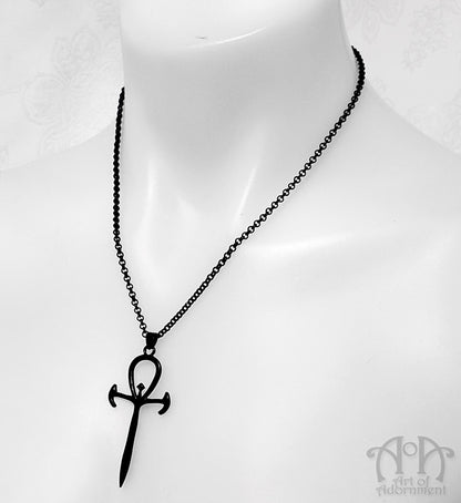 ÜberGoth Black Ankh Sword Pendant Necklace