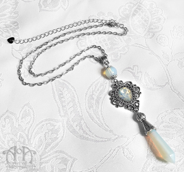 Victorian Teardrop Filigree Opalite Pendant Necklace