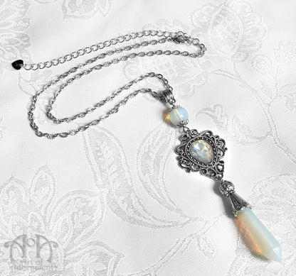 Victorian Teardrop Filigree Opalite Pendant Necklace